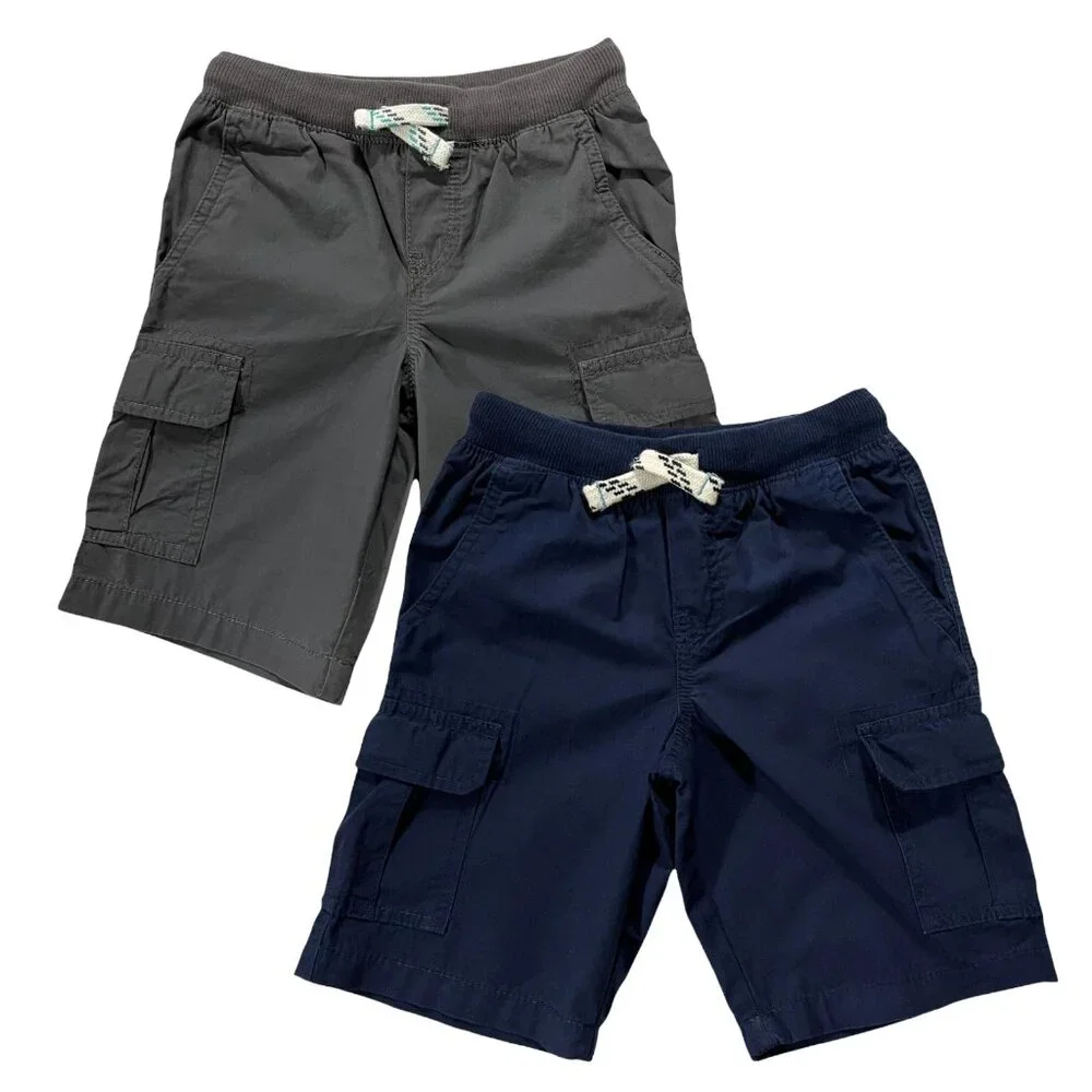 Carter's Little Boys Pull-On Cargo Shorts Size 4-5 Navy Blue & Gray Ribbed Waist
